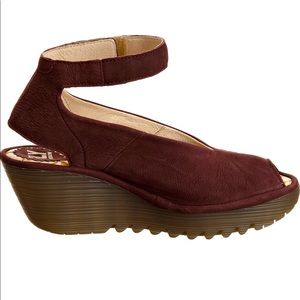 Fly London | Yala Purple Suede Peep Toe Wedge